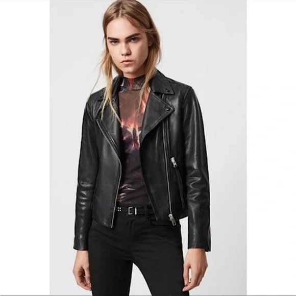 NEW AllSaints Dalby Leather Biker Jacket in Black - Size US 2 #979 - Picture 5 of 14